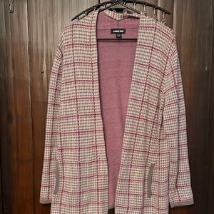 Lands' End Pink and Gray Knit Cardigan